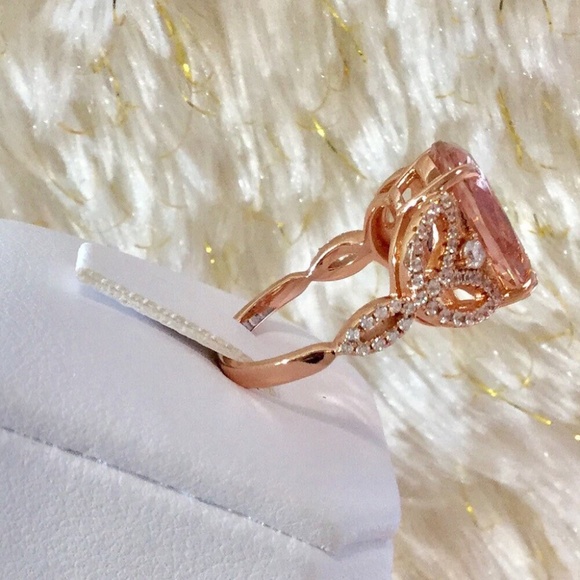 Morganite Lab Diamond Ring -Morganite Engagement Ring - - Picture 4 of 7